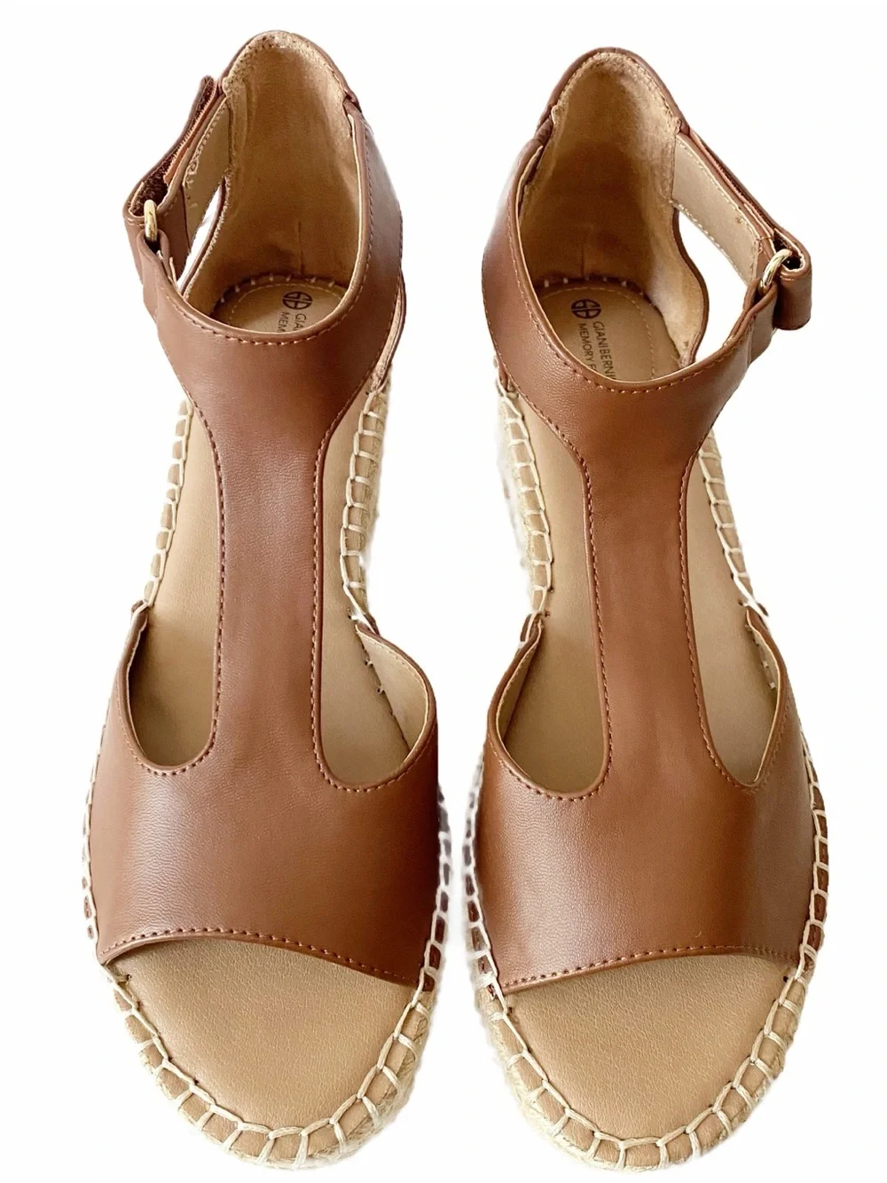 Giani Bernini CAYLAA wedge espadrille sandal saddle brown smooth vegan leather